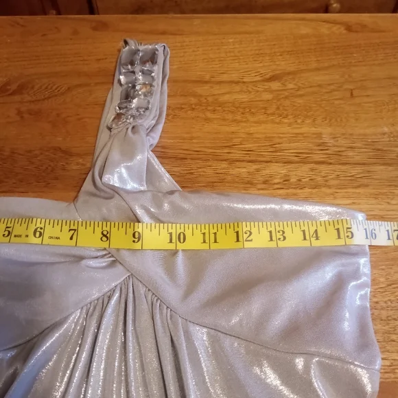 Jessica McClintock size 10 silver one shoulder rhinestone cocktail dress - Picture 5 of 6
